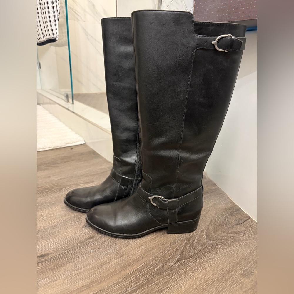 Lauren by Ralph Lauren Margarite Riding Boots black wide calf zipper leather